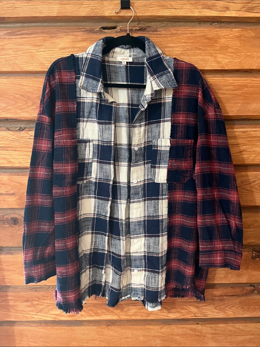 A Peach Brand Oversized Women’s Two-Tone Plaid Button-Down Shirt 100% cotton